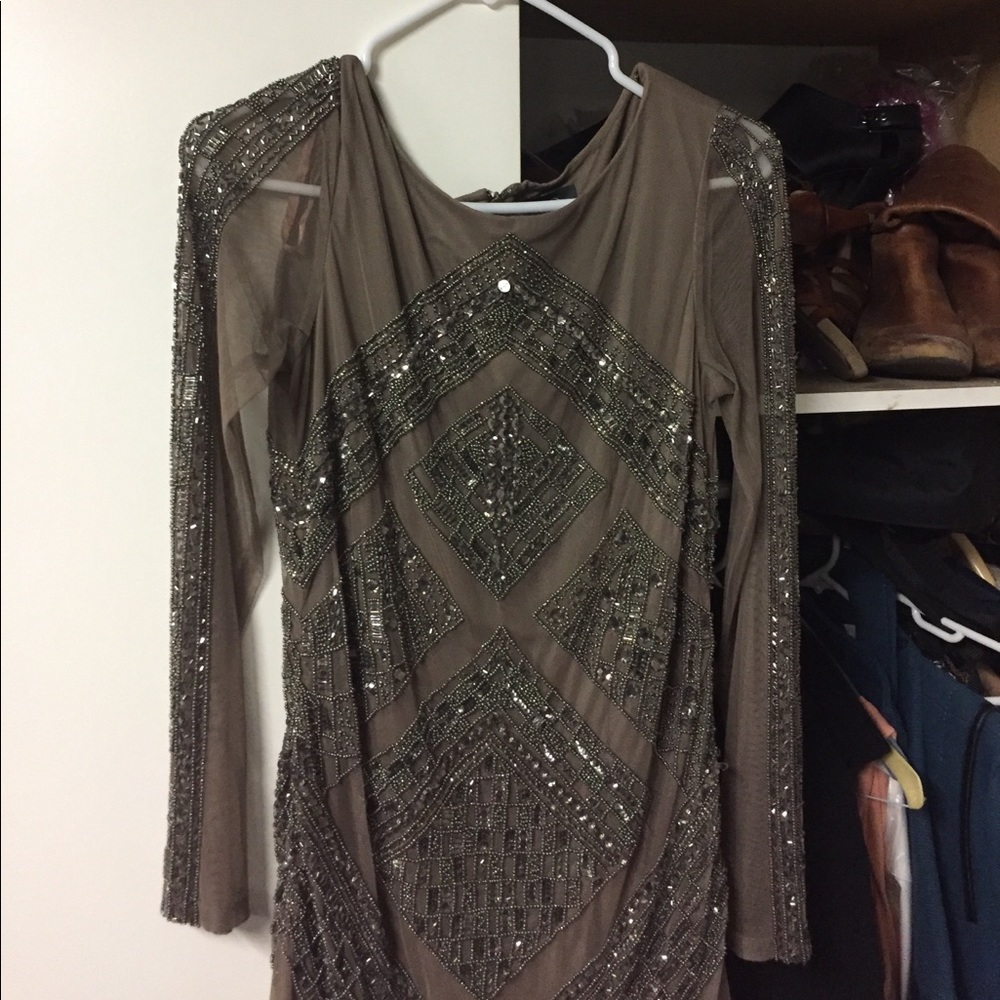 Adriana Papel long sleeve formal beaded dress